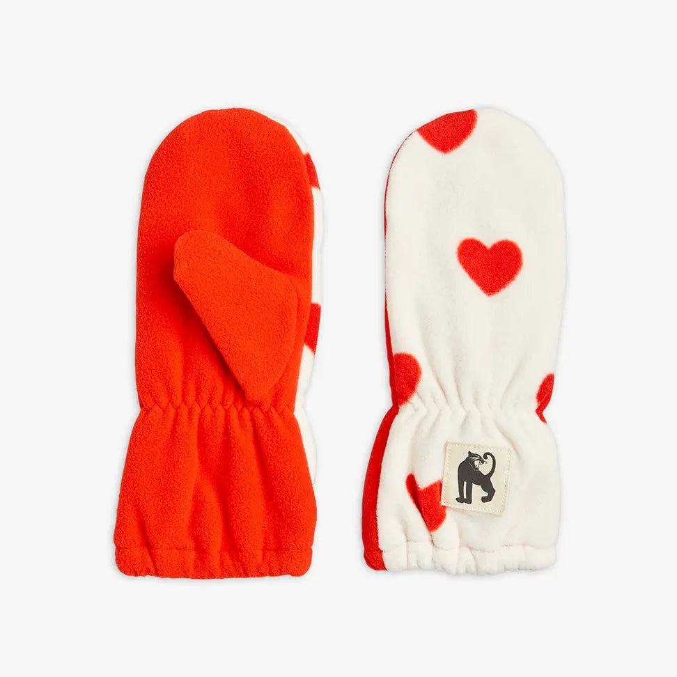 Hearts Fleece Mittens Offwhite