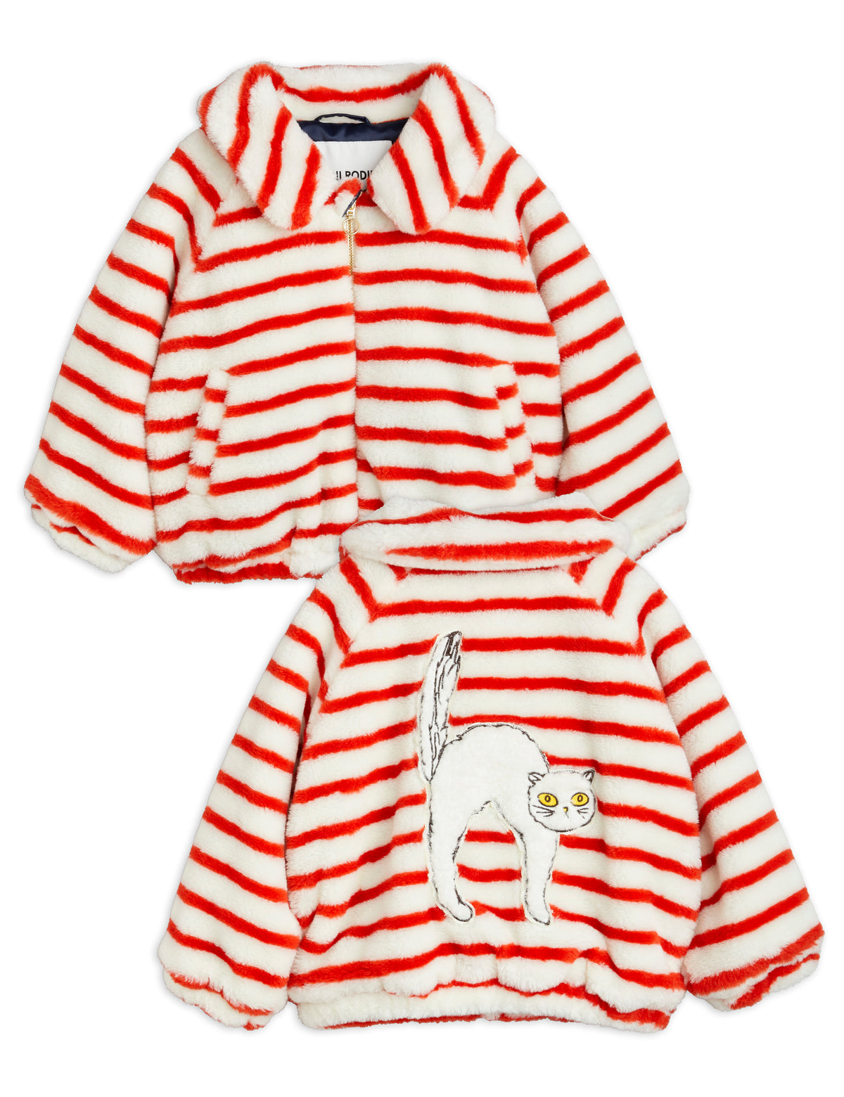 angry cat stripe application faux fur jacket - multi