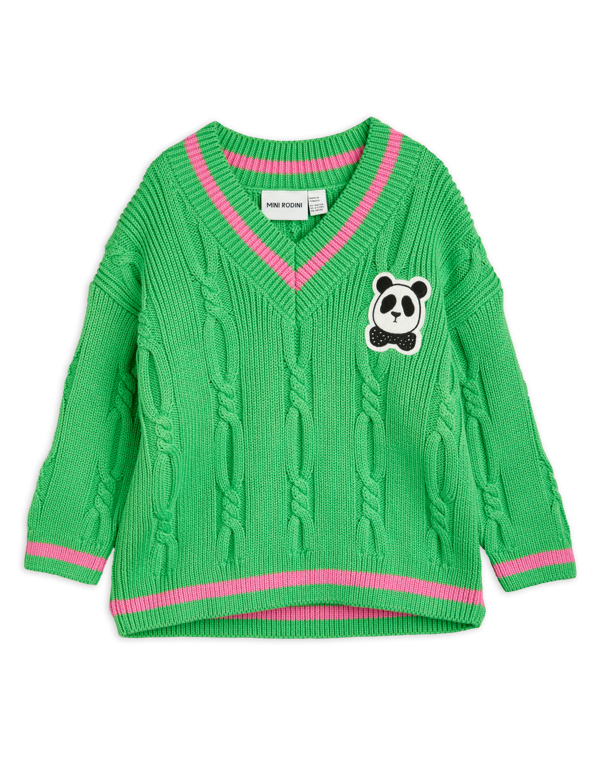Panda Knitted v-neck Sweater - Green