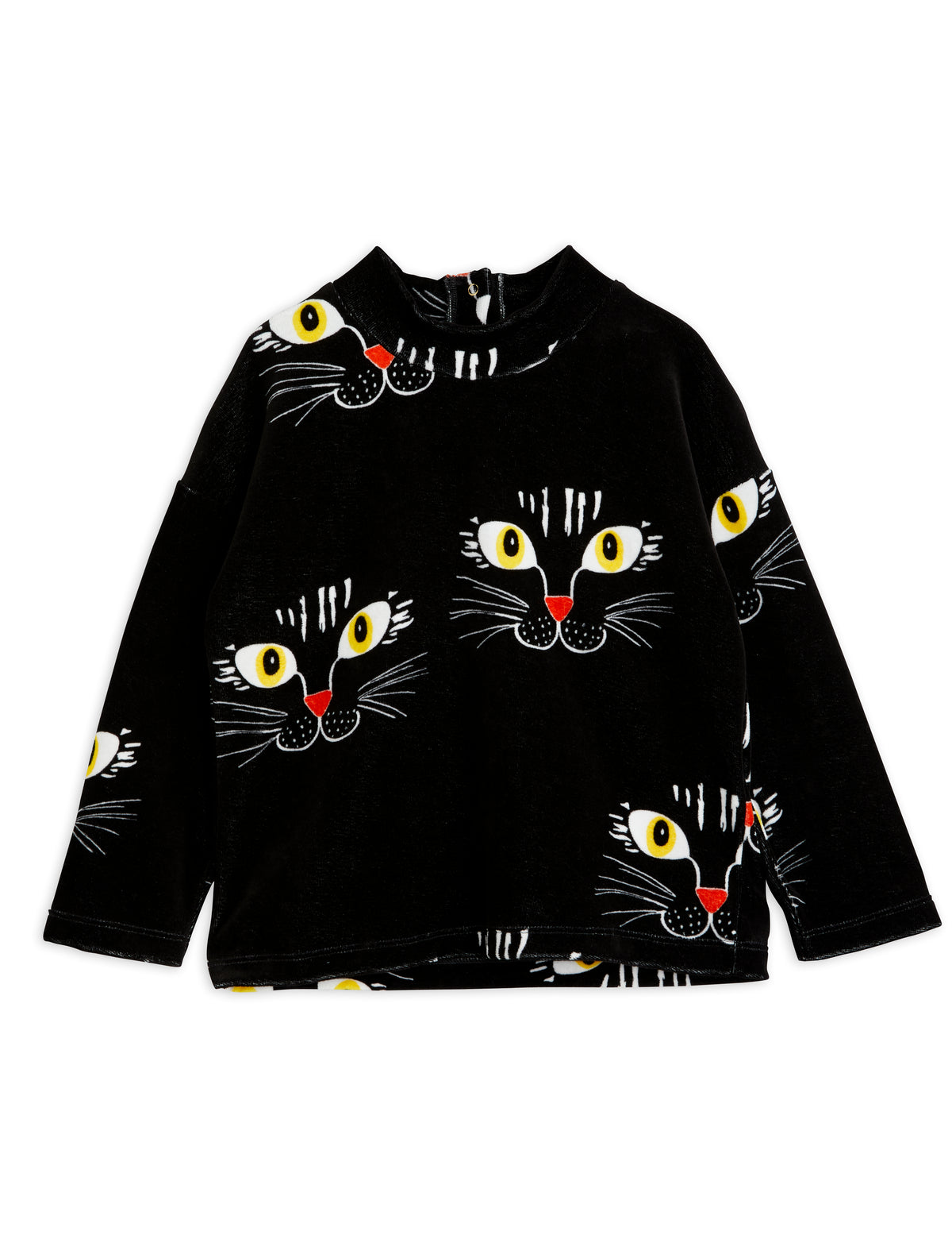 cat face aop velour sweater - black