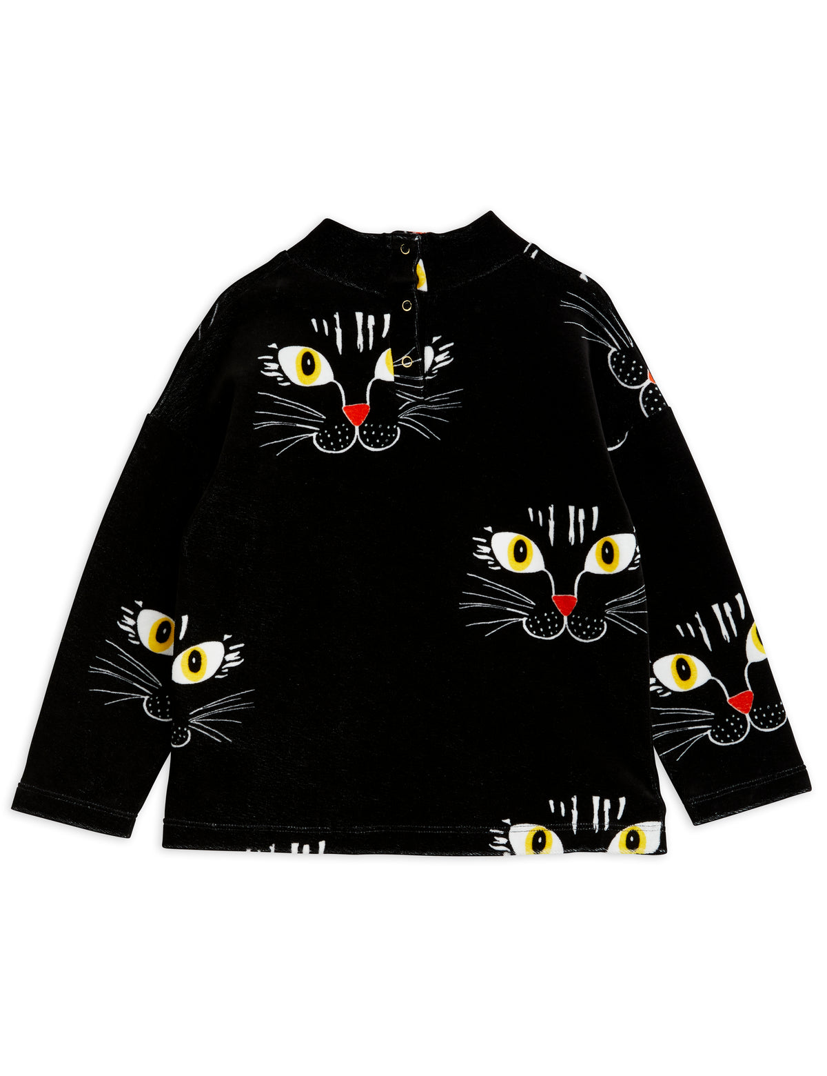 cat face aop velour sweater - black