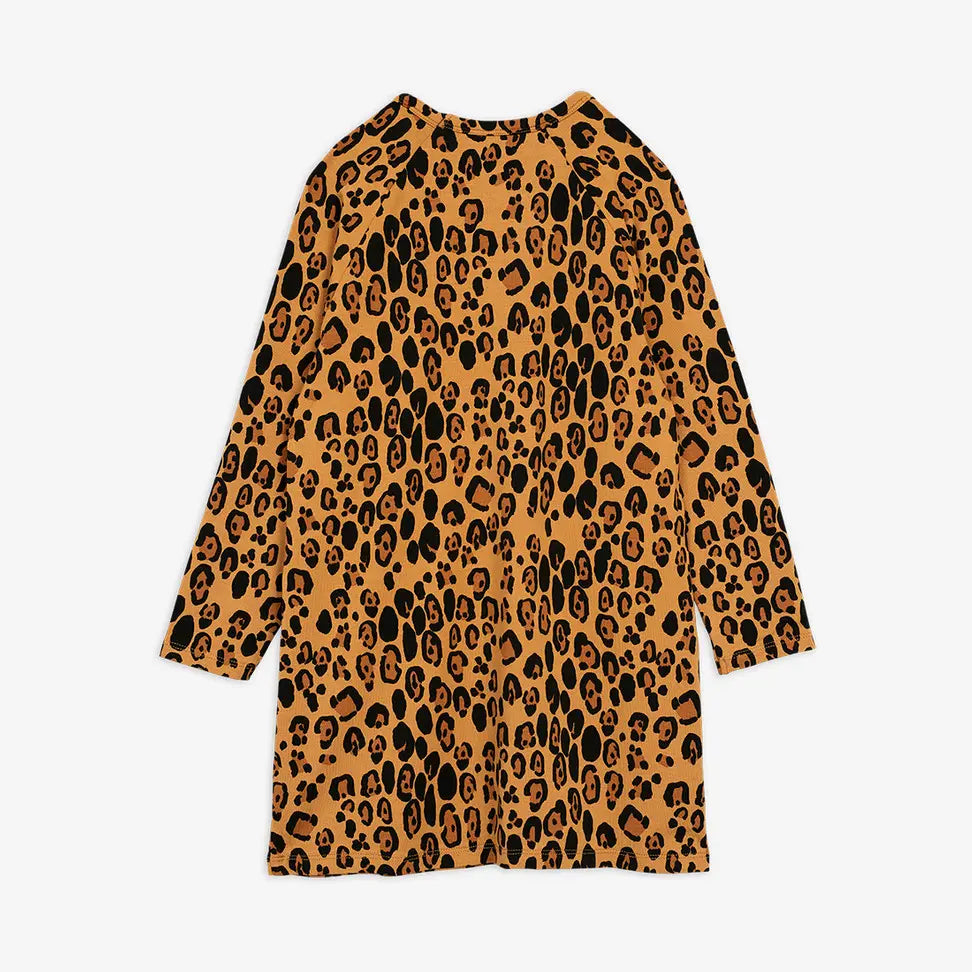 Basic Leopard Long Sleeve Dress - Beige