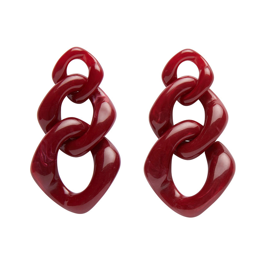 Erstwilder x Iris Apfel Statement Marble  Chain Earrings Ruby Red