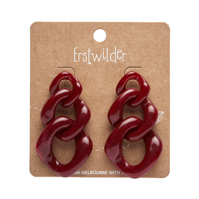 Erstwilder x Iris Apfel Statement Marble  Chain Earrings Ruby Red