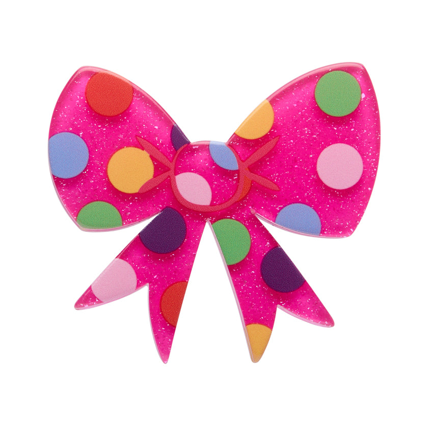 Polka Dot Bow Simplified Mini Brooch – Pink