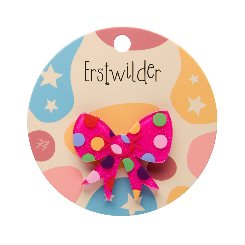 Polka Dot Bow Simplified Mini Brooch – Pink