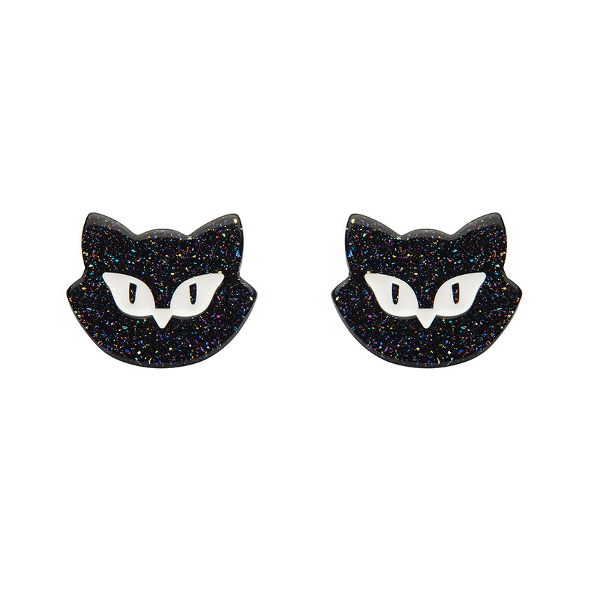 Shadow the Cat Glitter Stud Earrings – Black