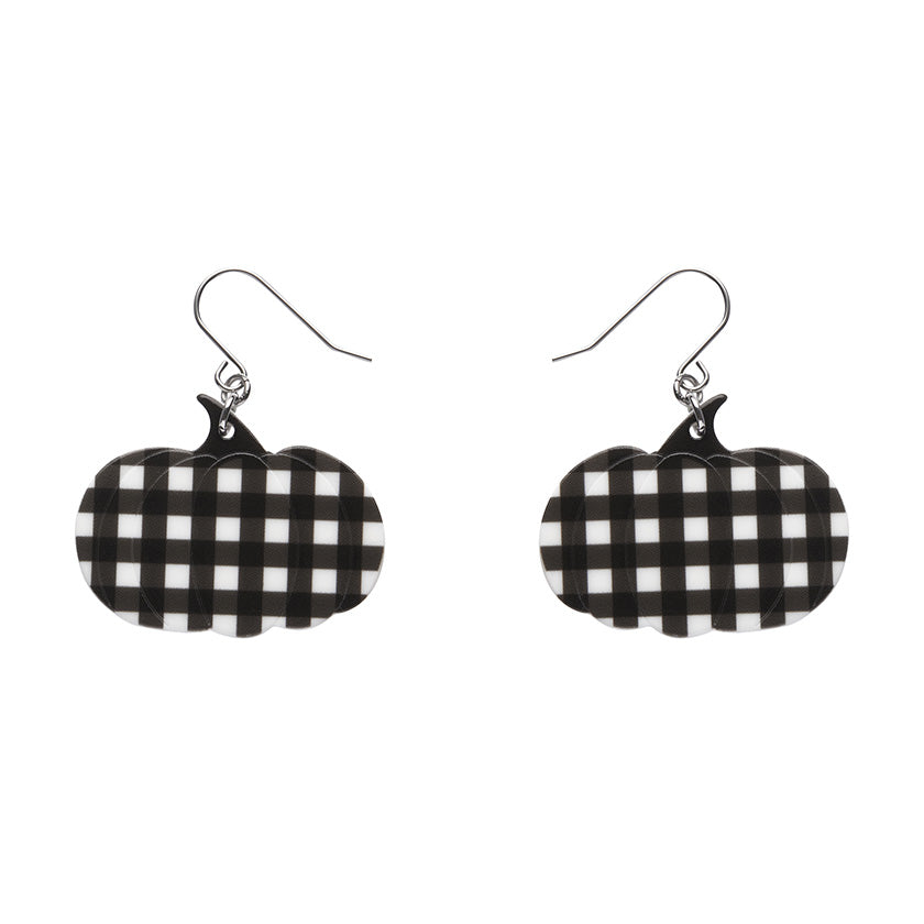 Pumpkin Gingham Drop Earrings - Black