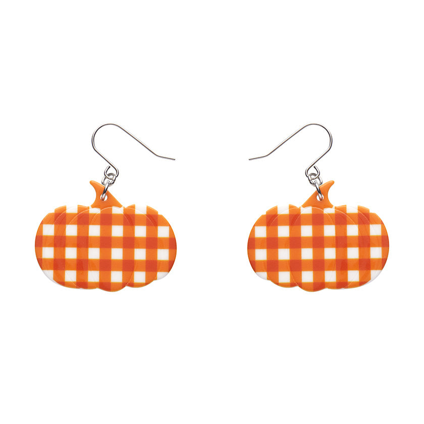 Pumpkin Gingham Drop Earrings - Orange