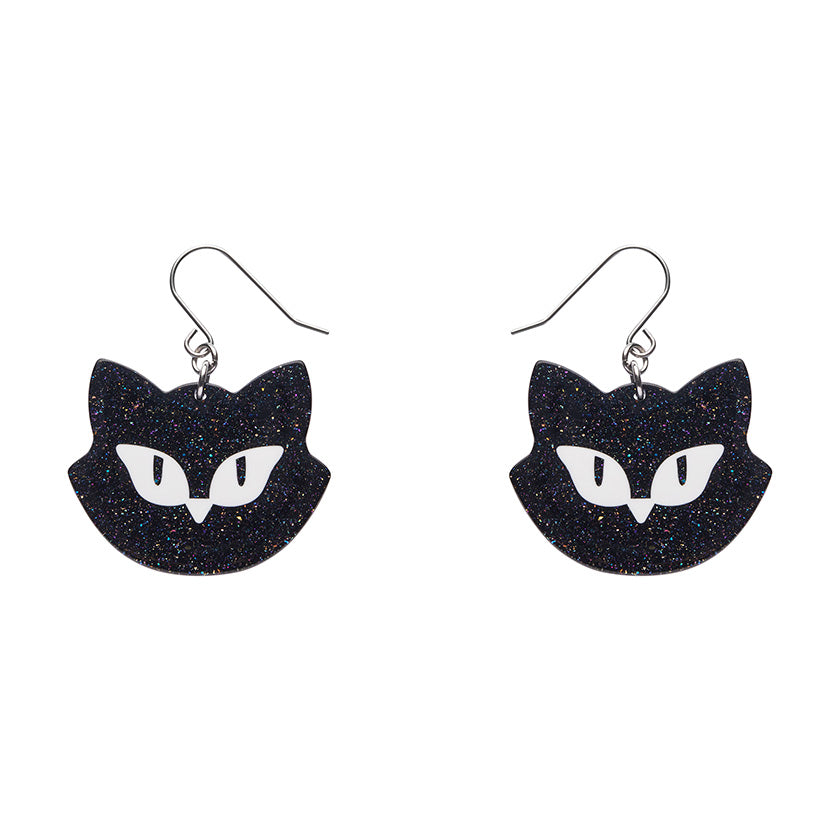 Shadow the Cat Glitter Drop Earrings - Black