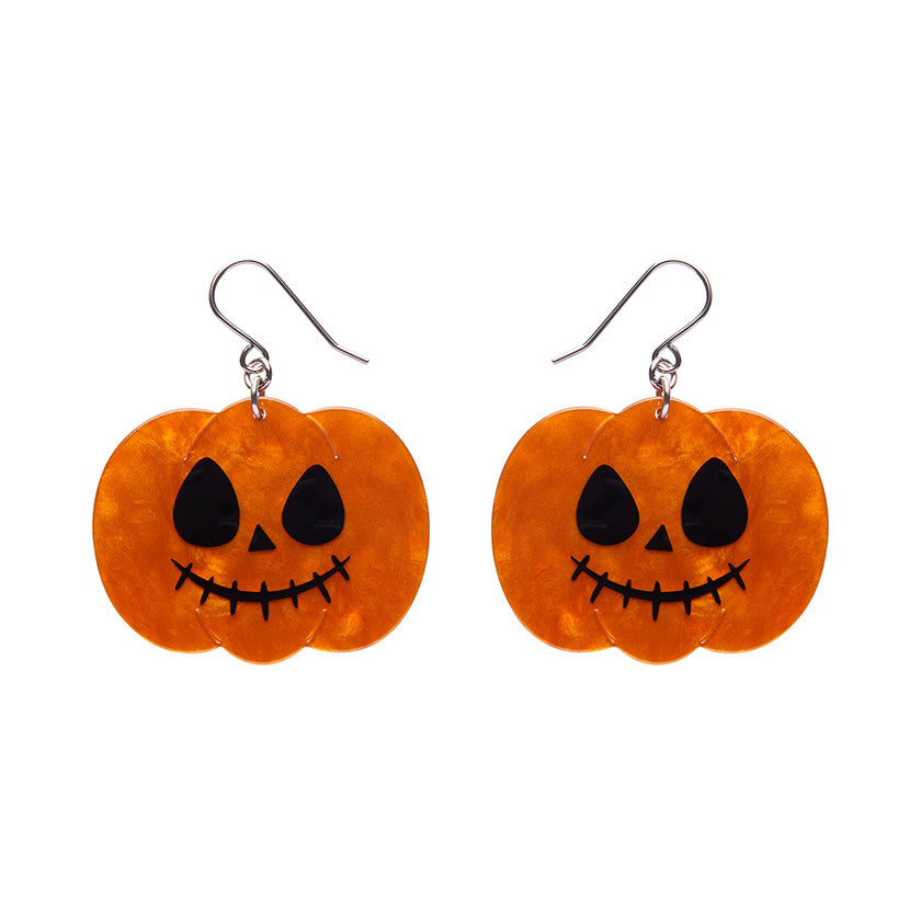 Jack O Lantern Drop Earrings - Orange