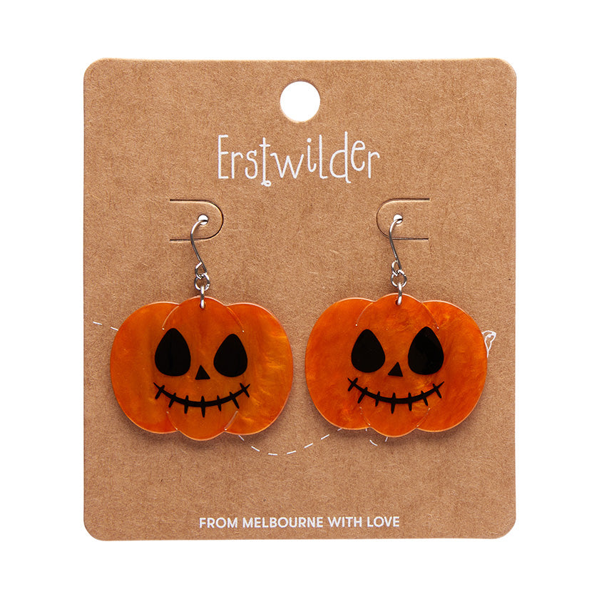 Jack O Lantern Drop Earrings - Orange