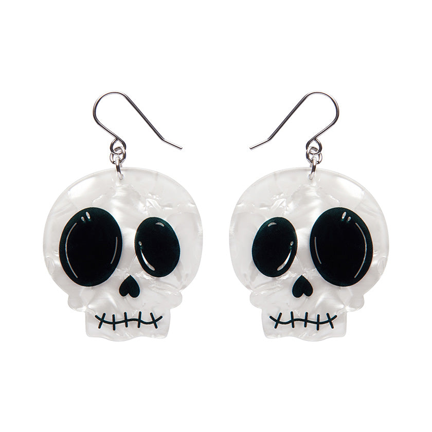 Skull Drop Earrings - White