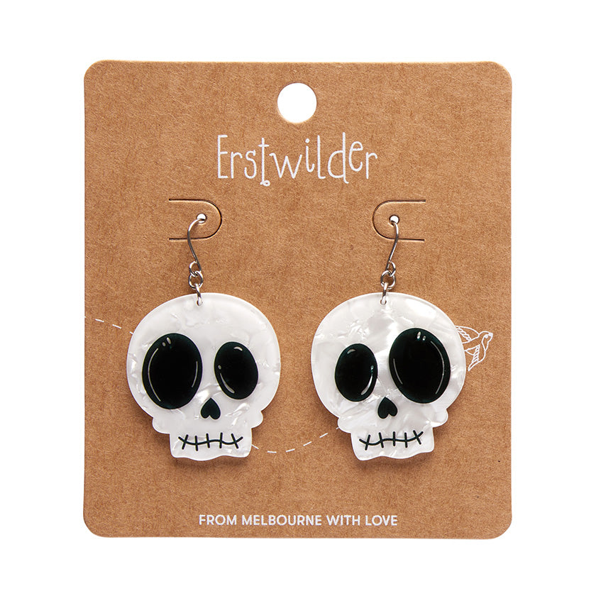 Skull Drop Earrings - White