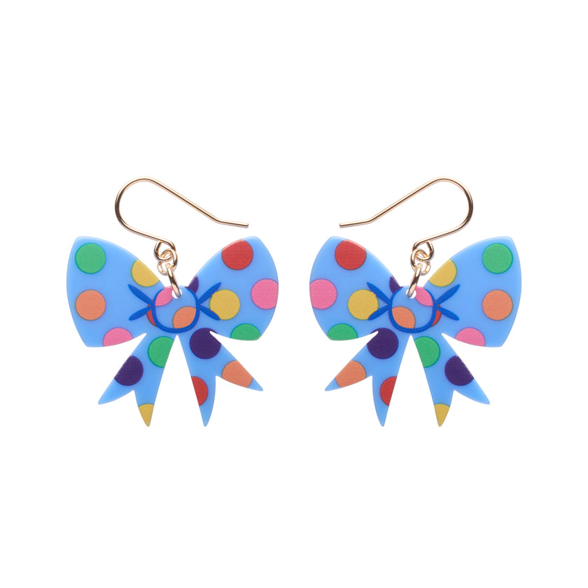Polka Dot Bow Drop Earrings – Blue