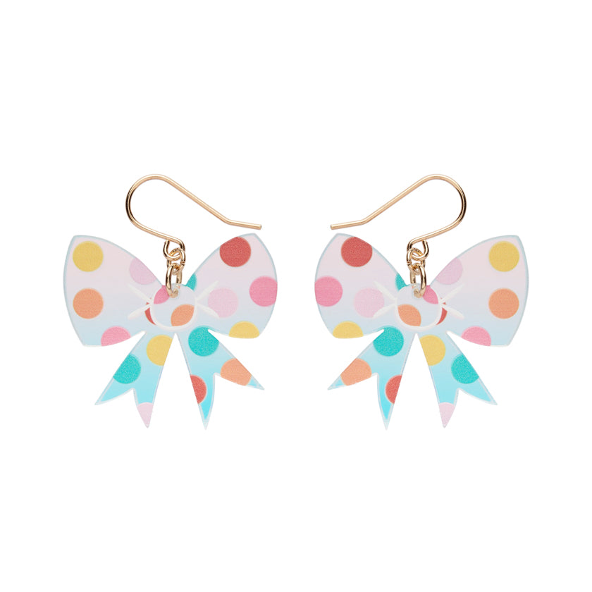 Polka Dot Bow Drop Earrings – Iridescent