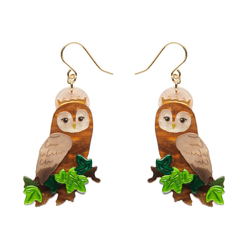 Regal Woodland Owl Drop Earrings