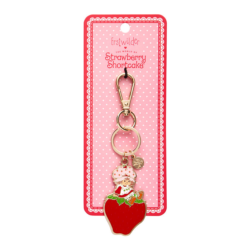 Sitting on a Strawberry Enamel Key Ring