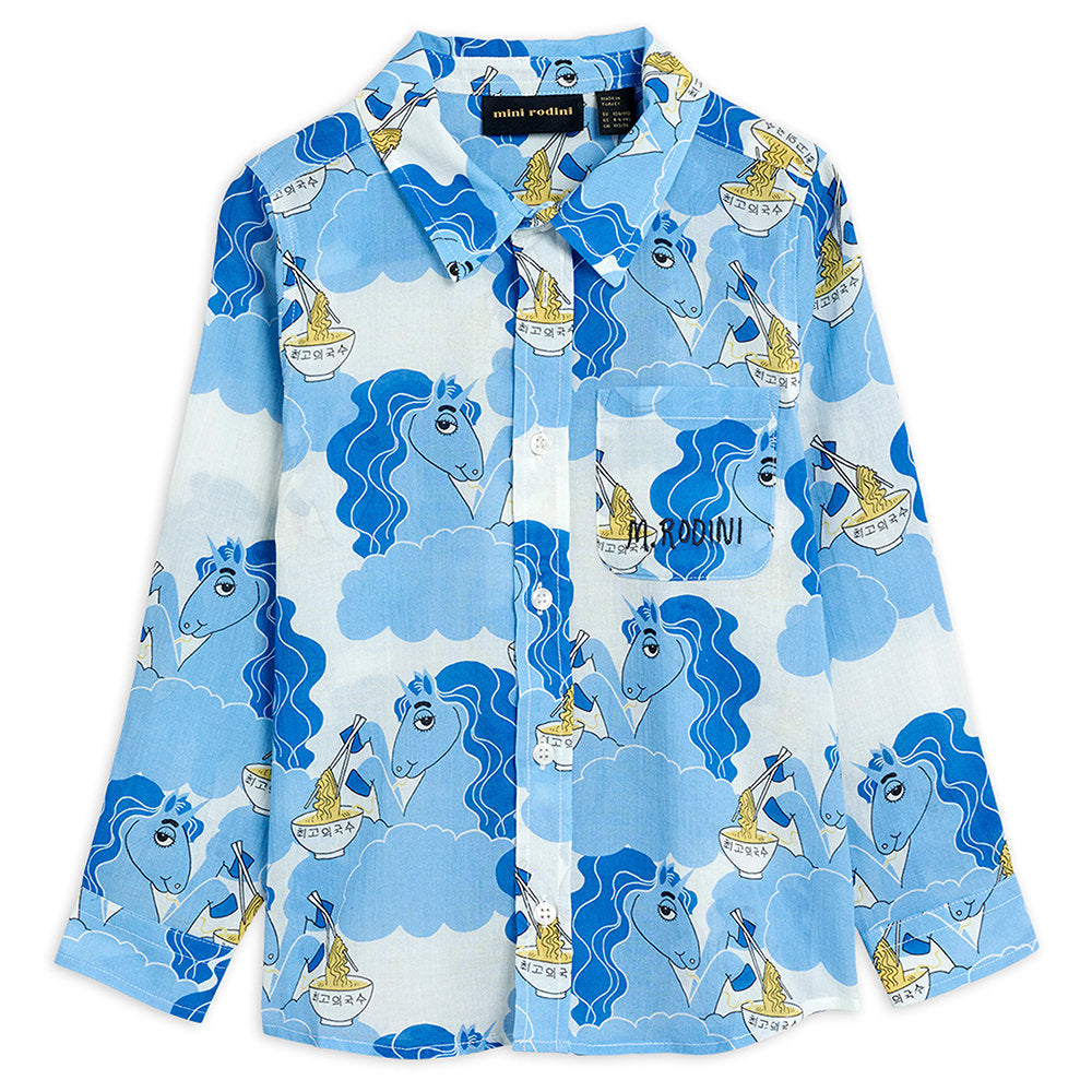 Unicorn Noodles Woven LS Shirt blue