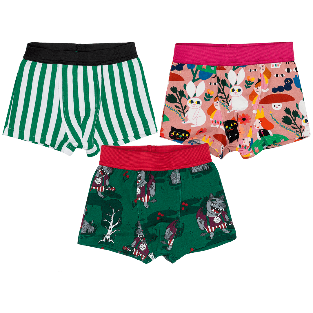 Rabbit Hole, Forest Trolls, Woodland Stripes Boxers Set of 3