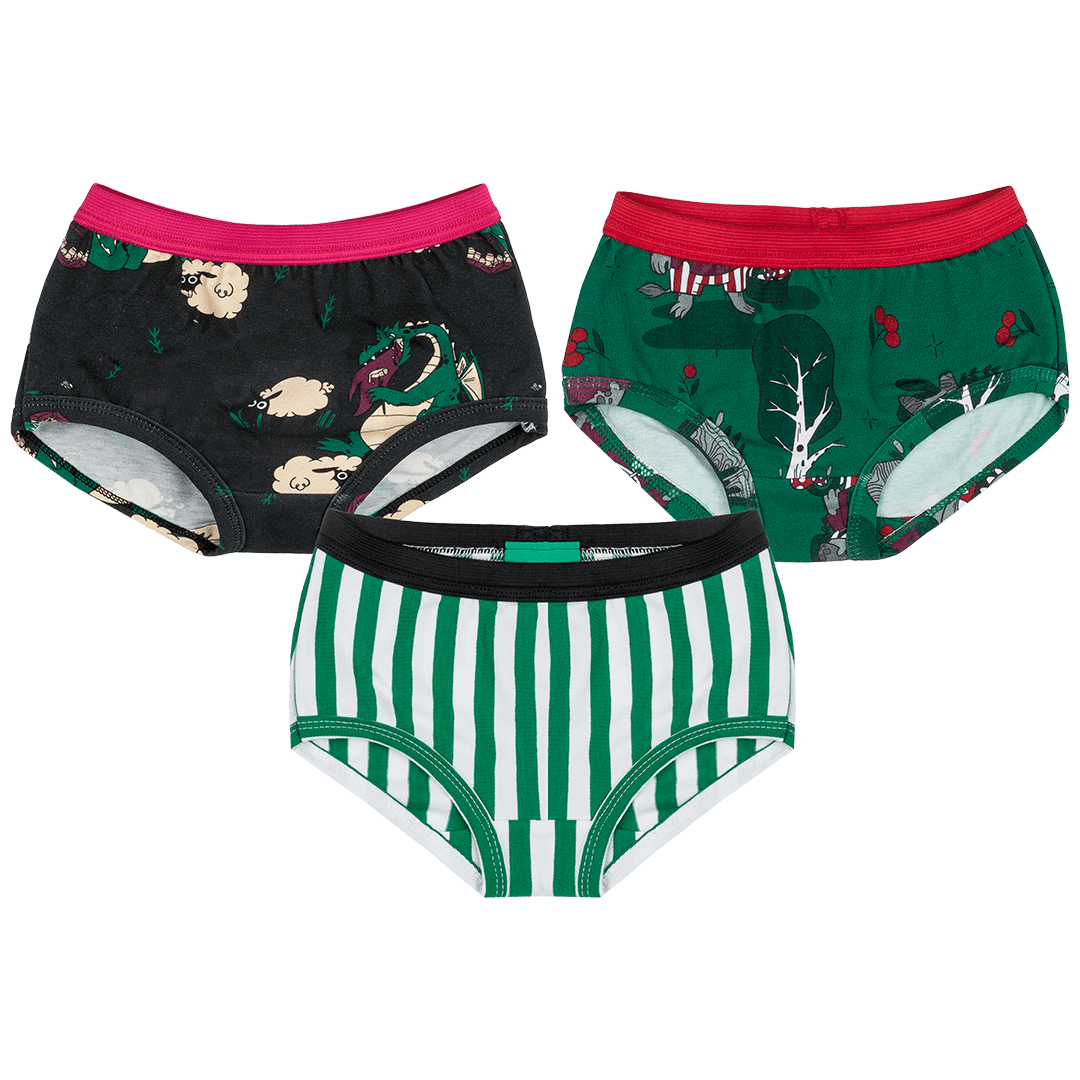 Veggie Dragon, Forest Trolls, Woodland Stripes Briefs Set of 3