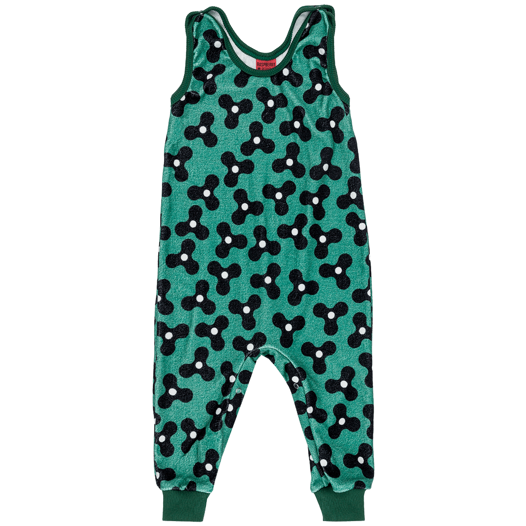 Spinning Windmills Green Velour Dungarees