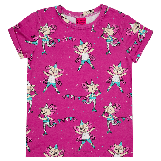Short Sleeve T-shirt Flying Kitty Pink