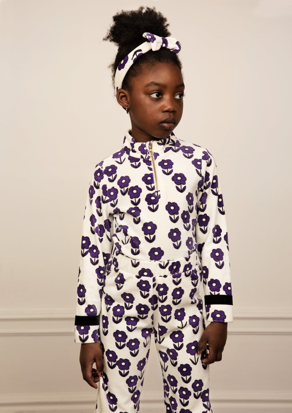 Spaceflower Velour Playsuit offwhite