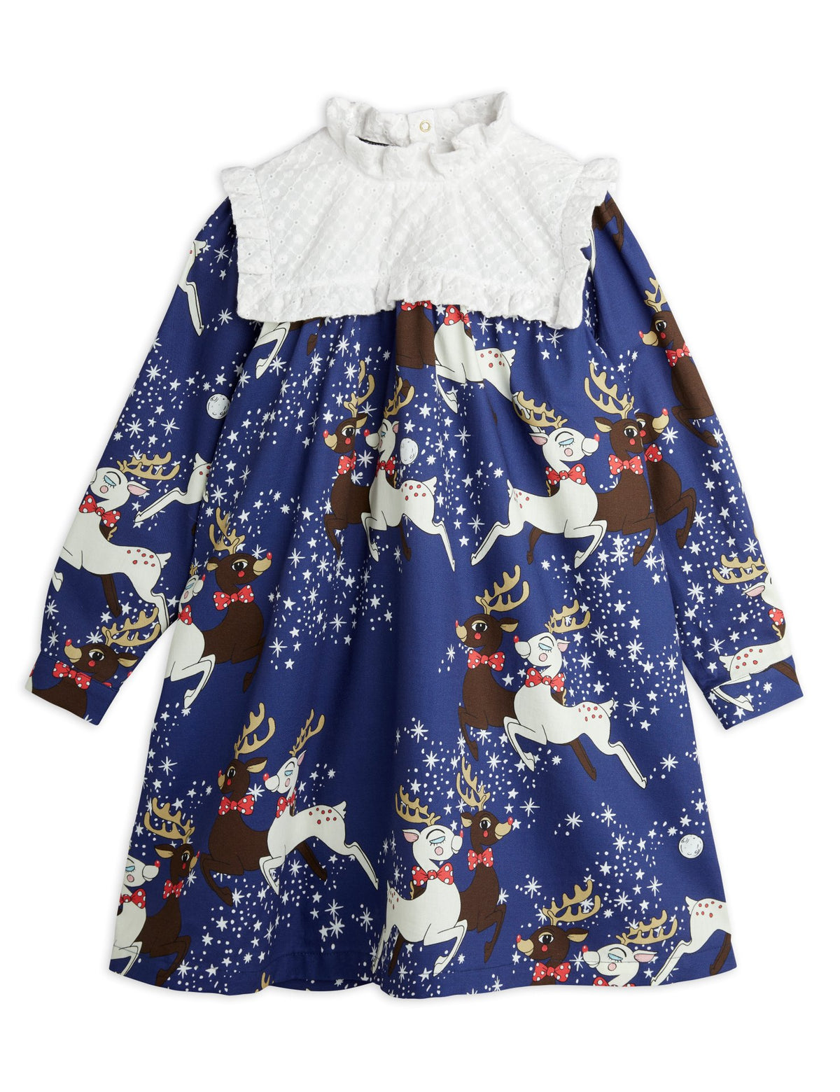 Reindeer Woven Long Sleeve Dress blue