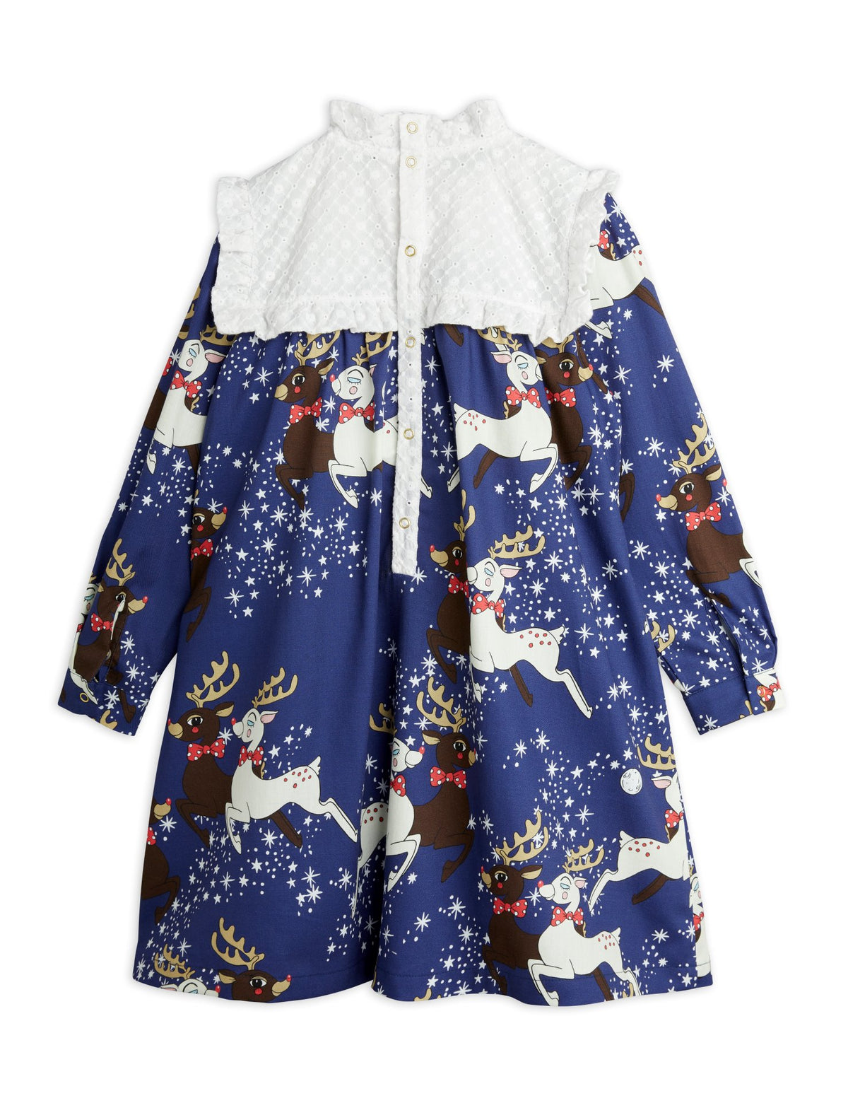 Reindeer Woven Long Sleeve Dress blue