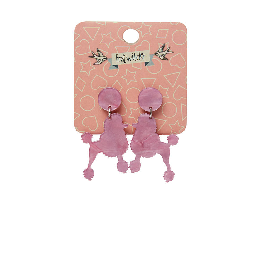 Poodle Glitter Post Drop Earrings Pink