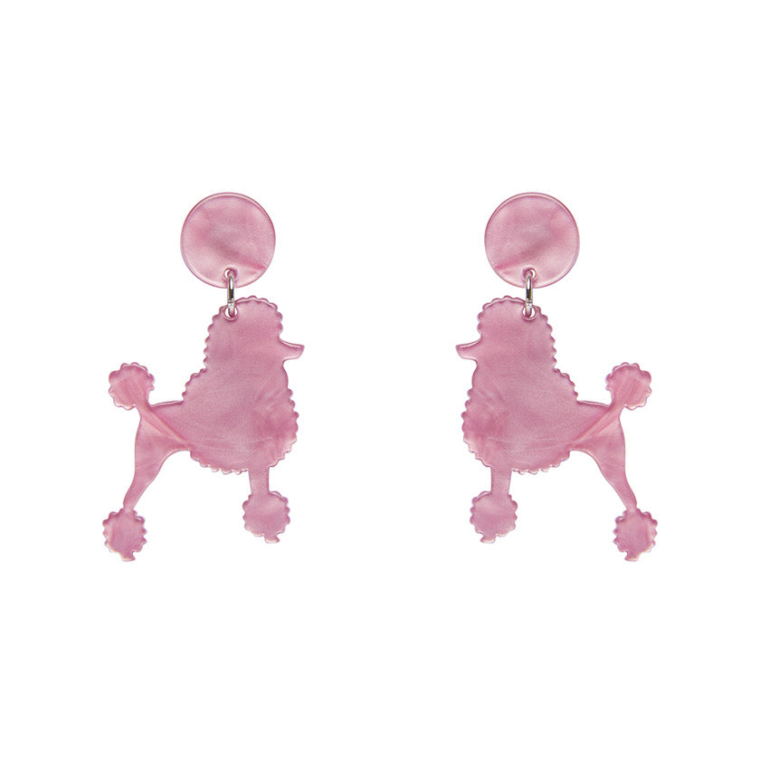 Poodle Glitter Post Drop Earrings Pink