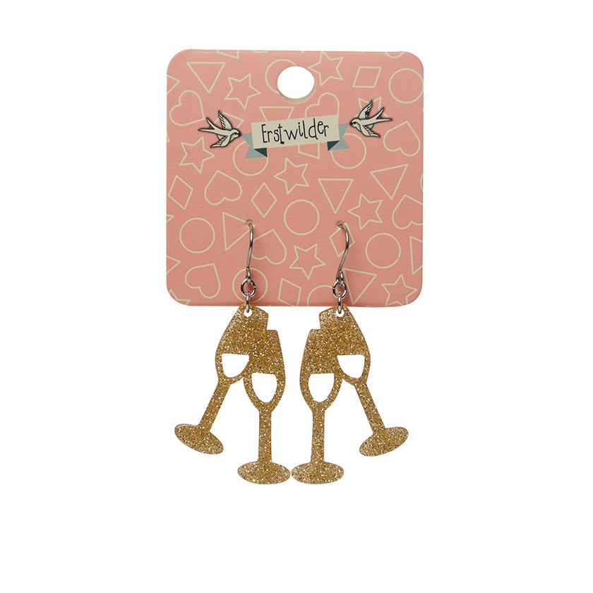 Champagne Flute Glitter Drop Earrings Gold