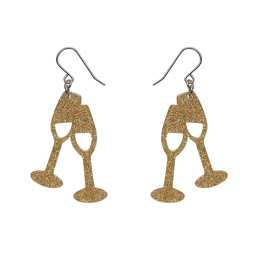 Champagne Flute Glitter Drop Earrings Gold