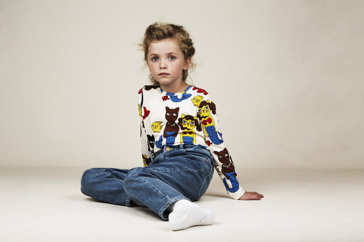 Cat Mermaid aop Ls Tee Offwhite